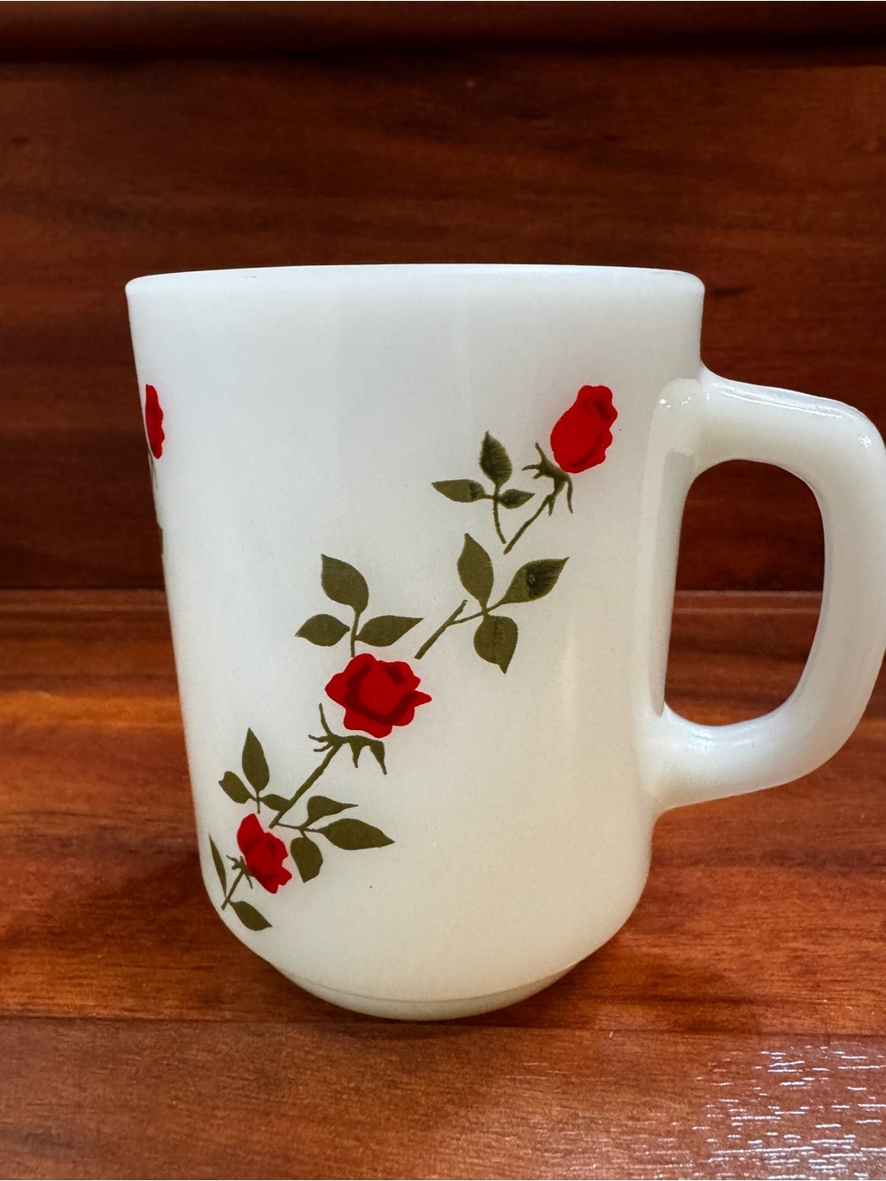 Vintage White Ceramic Mug with Red Rose Vine